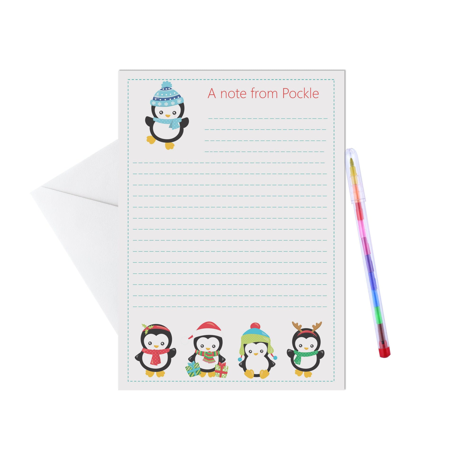 Christmas Personalised Letter Writing Set - A5 Pack Of 15 Sheets & Envelopes, Elf, Penguin, Gingerbread and Santa - PMPrinted