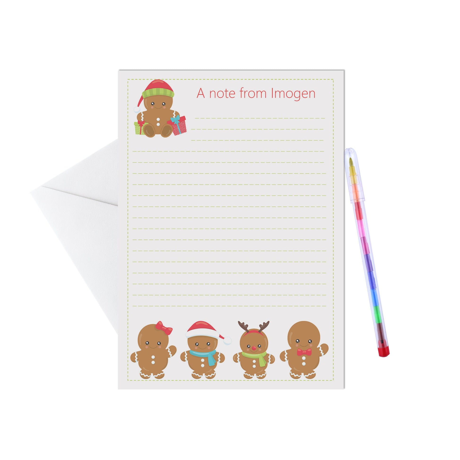 Christmas Personalised Letter Writing Set - A5 Pack Of 15 Sheets & Envelopes, Elf, Penguin, Gingerbread and Santa - PMPrinted