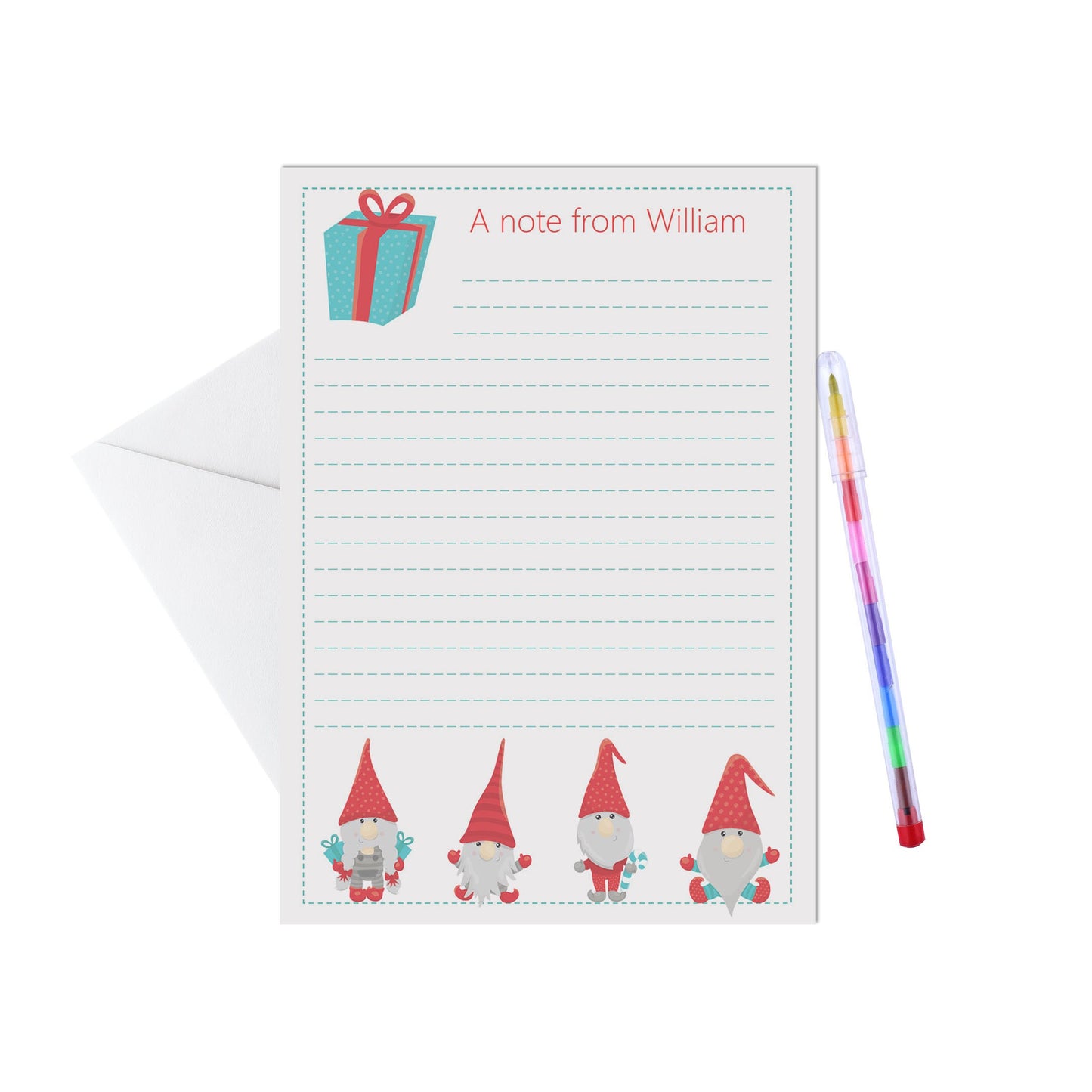 Christmas Personalised Letter Writing Set - A5 Pack Of 15 Sheets & Envelopes, Elf, Penguin, Gingerbread and Santa - PMPrinted