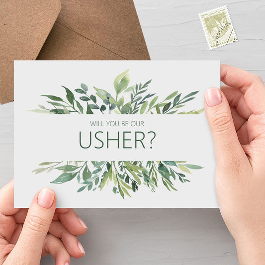 Will You Be Our Usher? Wedding Proposal Card - Greenery