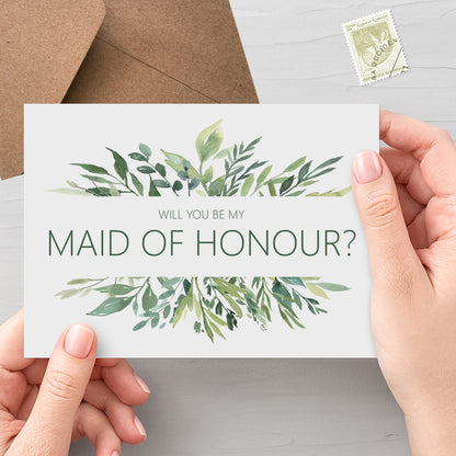 Will You Be My Maid Of Honour? Wedding Proposal Card - Greenery