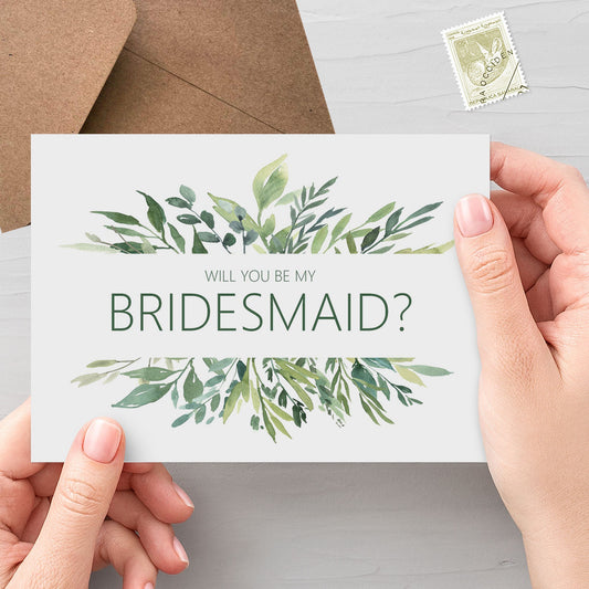 Will You Be My Bridesmaid? Wedding Proposal Card - Greenery