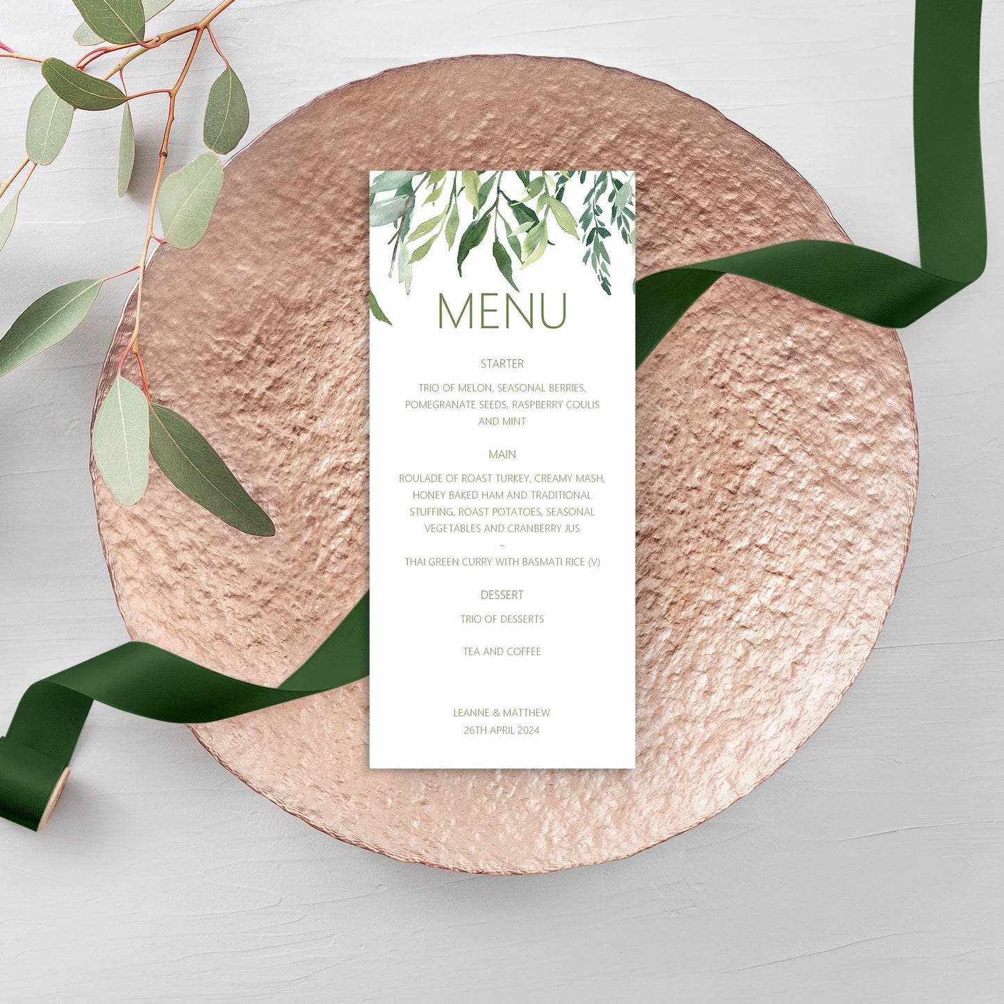 Wedding Menu - Greenery