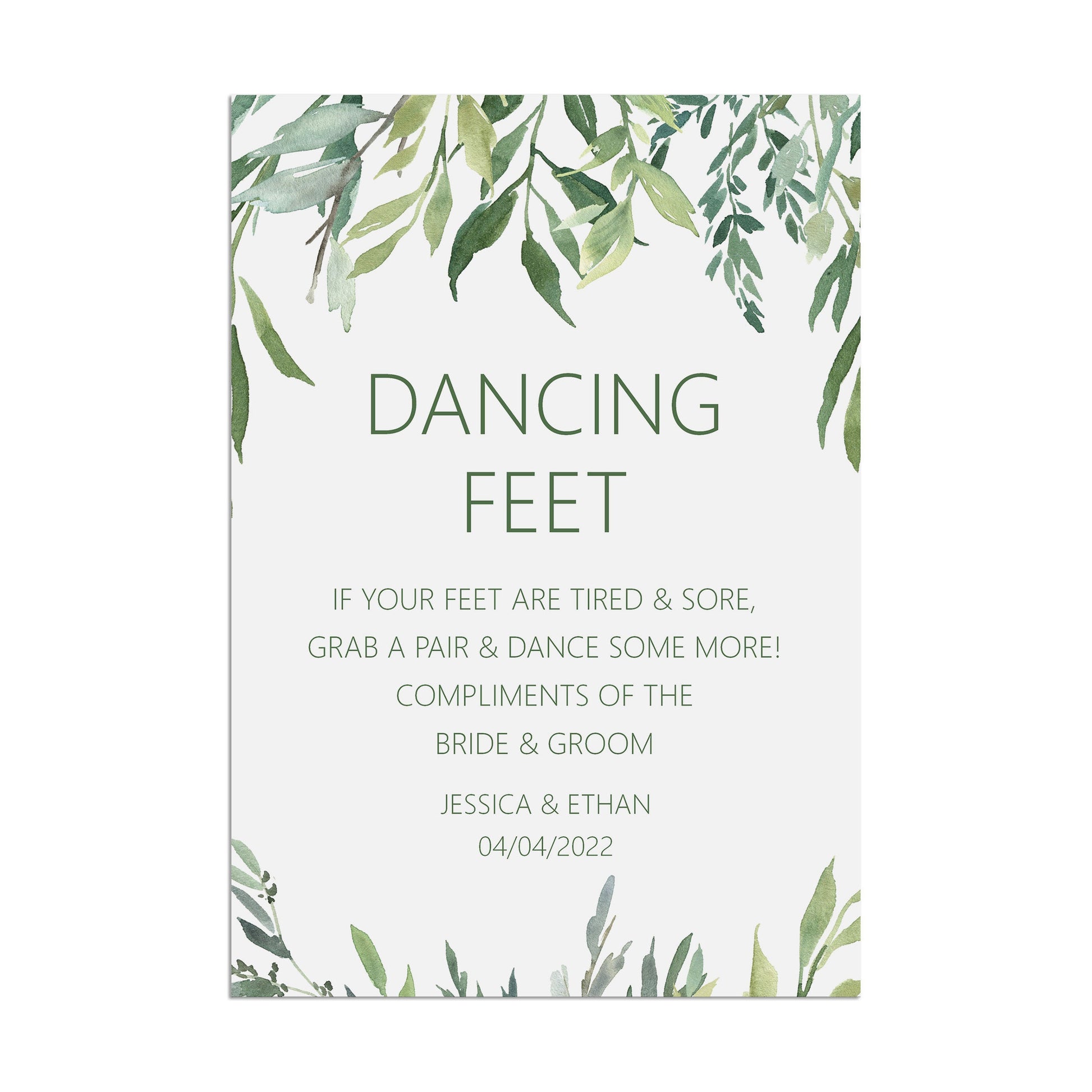 Dancing Feet Flip Flop Wedding Sign - Greenery