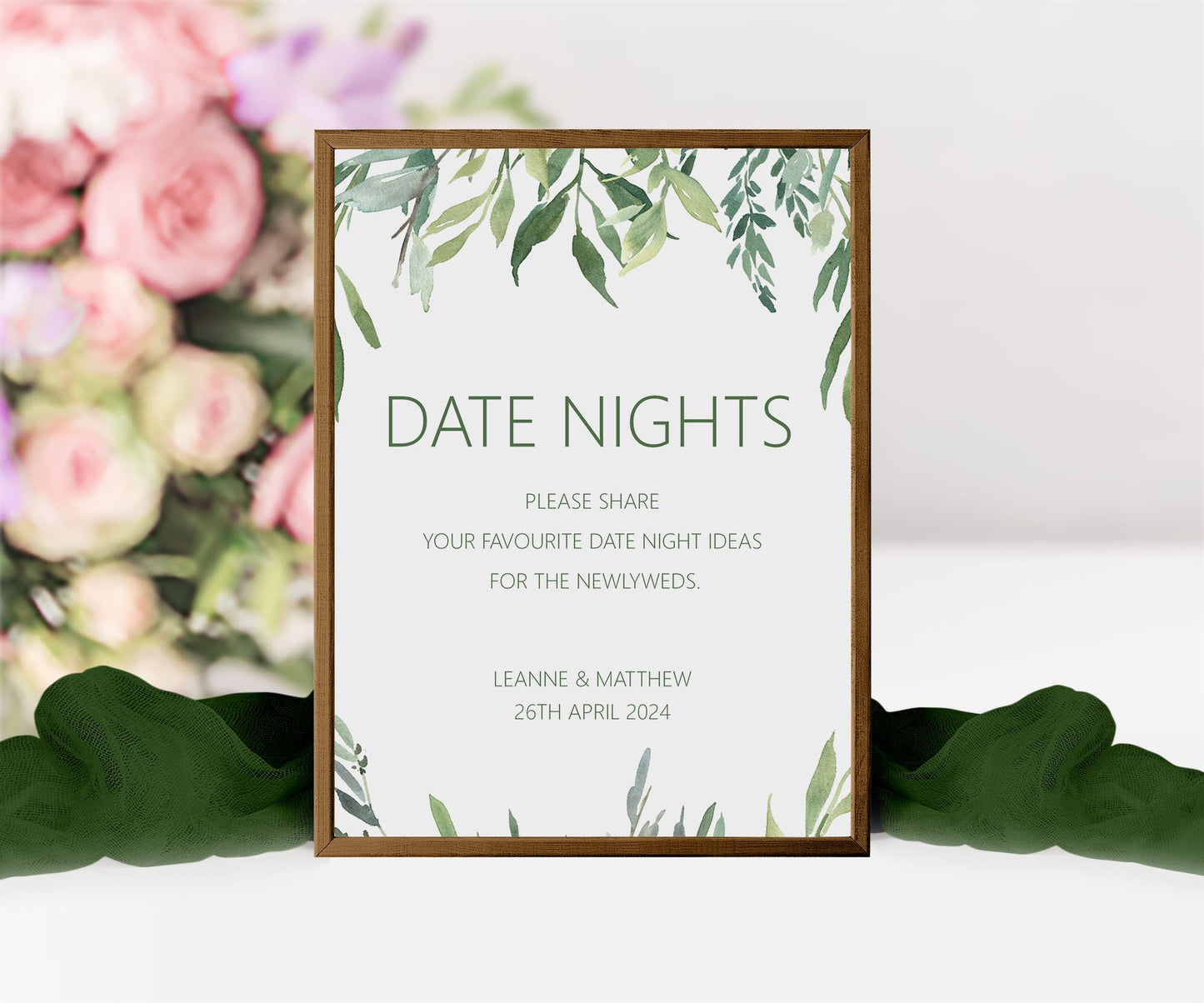 Date Nights Wedding Sign - Greenery