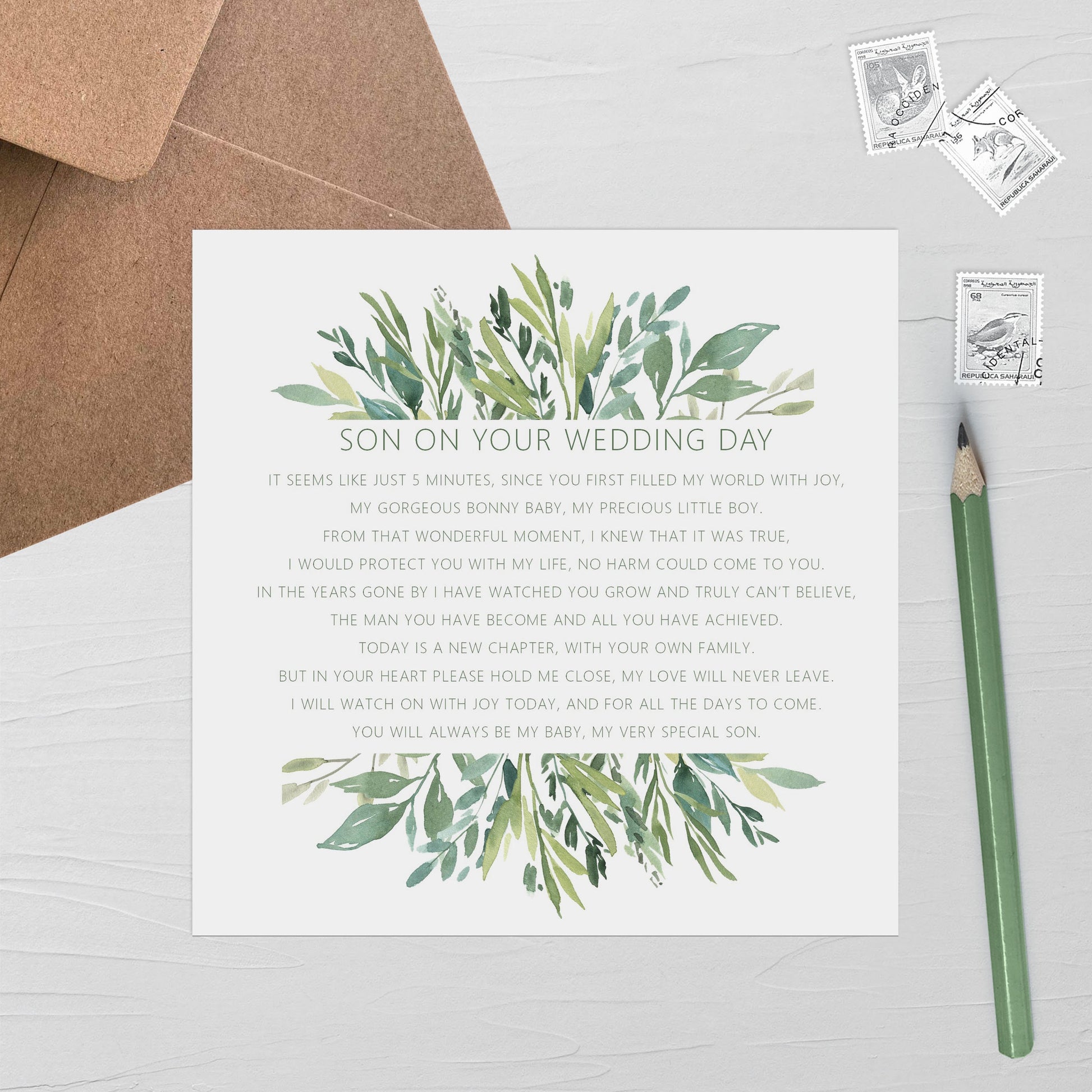 Son On Our Wedding Day Card - Greenery