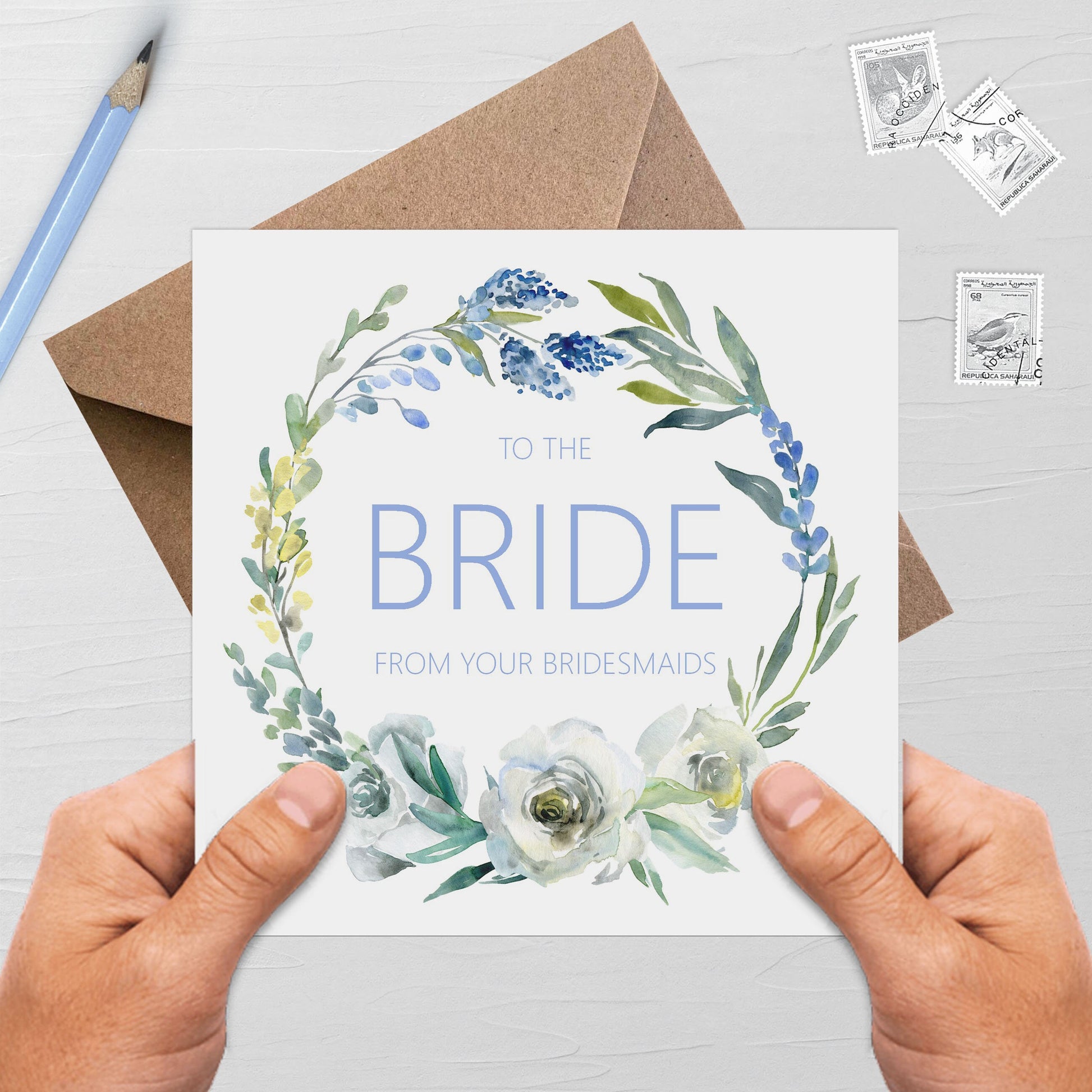 Bride From Your Bridesmaids Wedding Card - Blue Floral