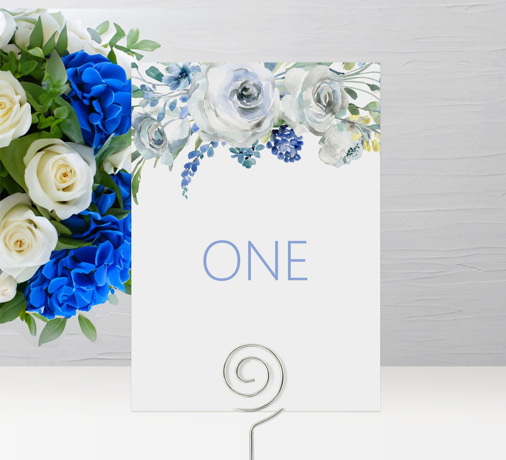 Table Number Cards - Numbers 1-15 & Top Table - Blue Floral