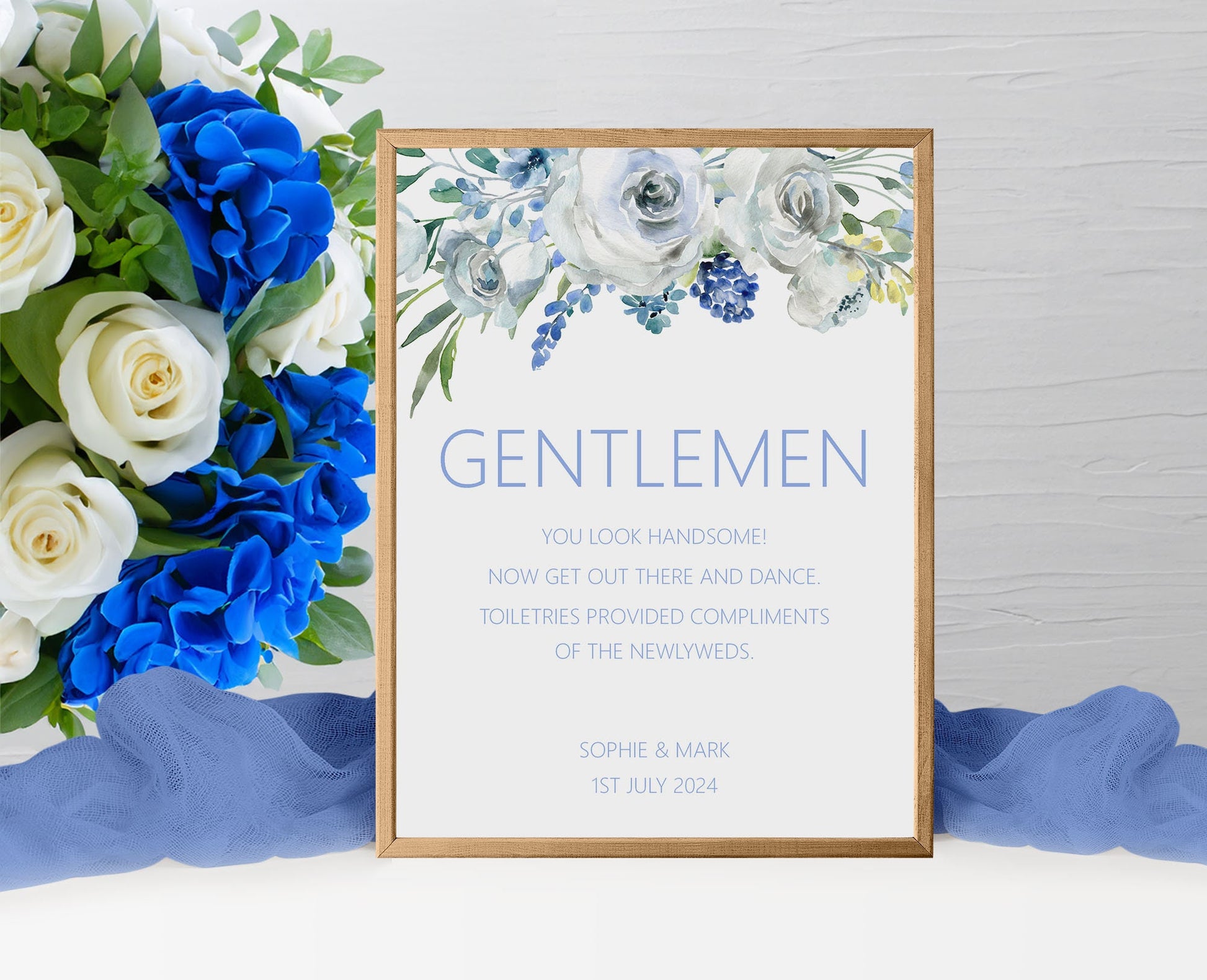 Gentlemen Toiletries Wedding Sign - Blue Floral