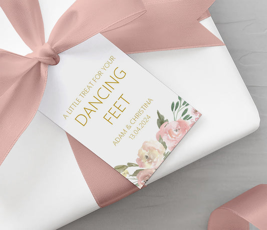 Dancing Feet Flip Flop Wedding Favour Gift Tags - Blush Floral