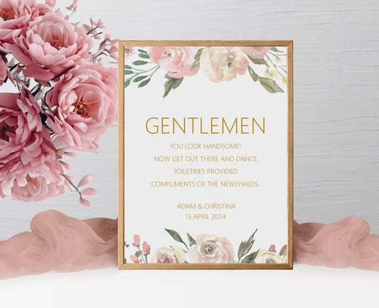 Gentlemen Toiletries Wedding Sign - Blush Floral