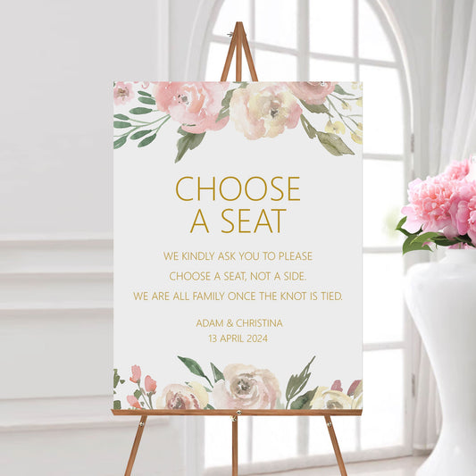 Choose A Seat Wedding Sign - Blush Floral