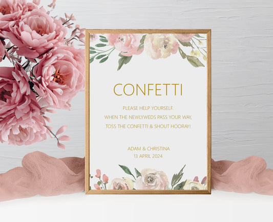Confetti Wedding Sign - Blush Floral