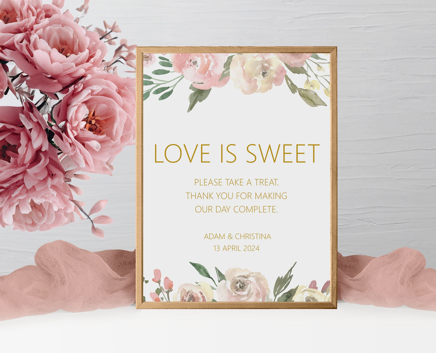 Love Is Sweet Wedding Sign - Blush Floral