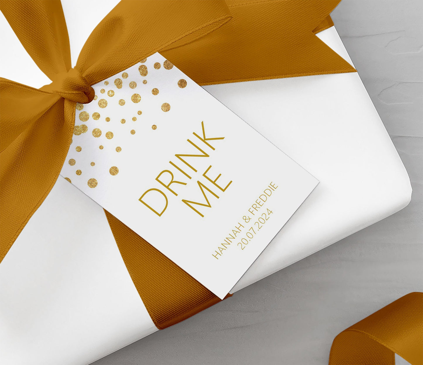 Drink Me Wedding Gift Tags, Gold Effect Personalised, Packs Of 10