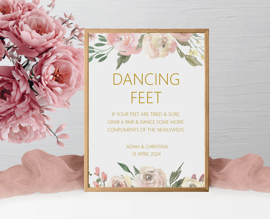 Dancing Feet Flip Flop Wedding Sign - Blush Floral
