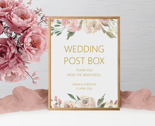 Wedding Post Box Sign - Blush Floral