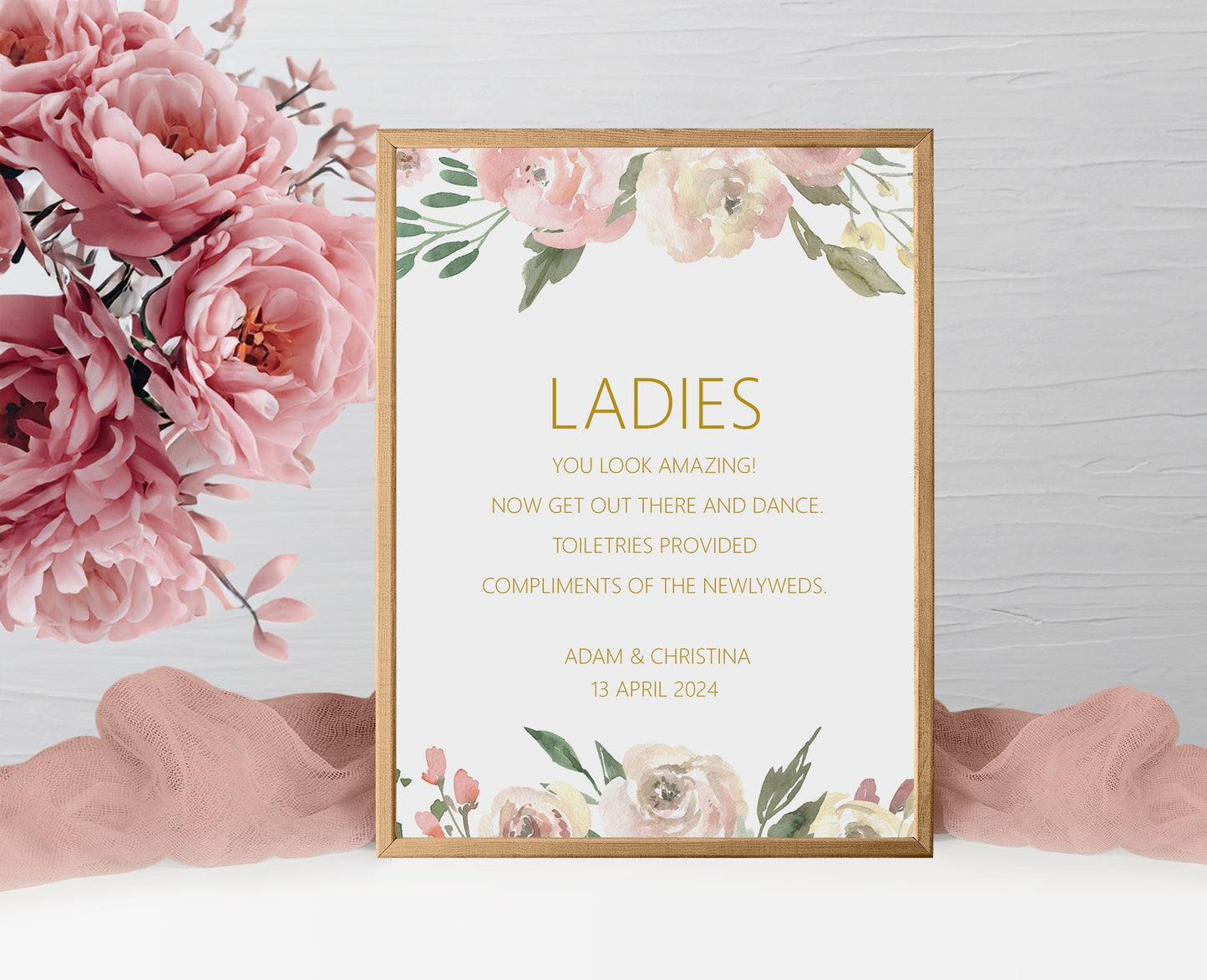 Ladies Toiletries Wedding Sign - Blush Floral