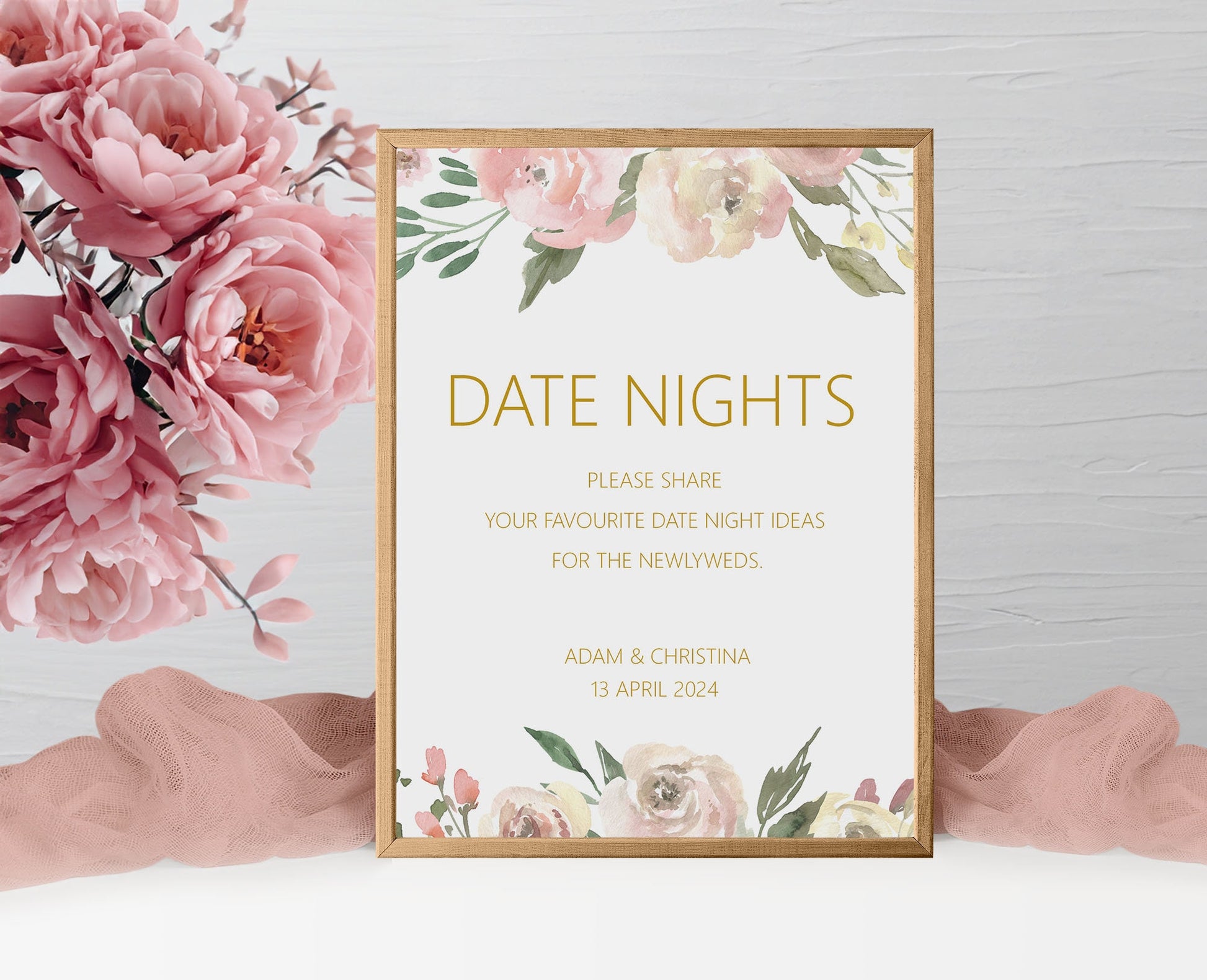Date Nights Wedding Sign - Blush Floral