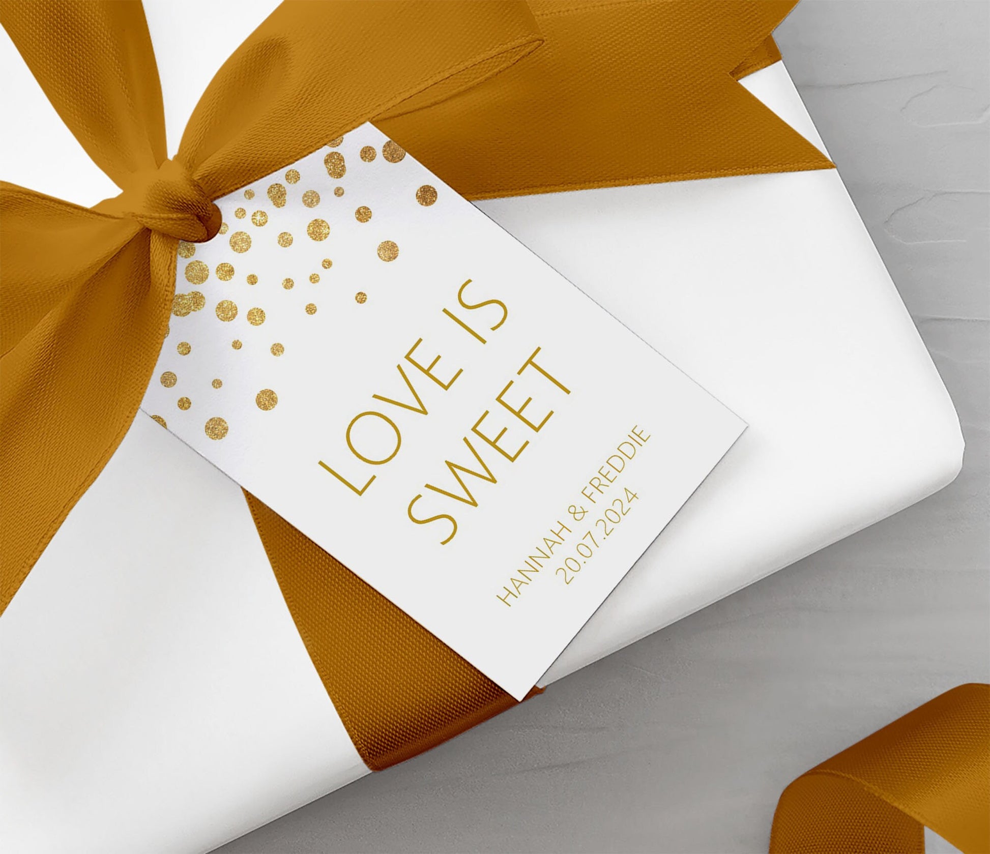 Love Is Sweet Wedding Gift Tags, Gold Effect Personalised, Packs Of 10