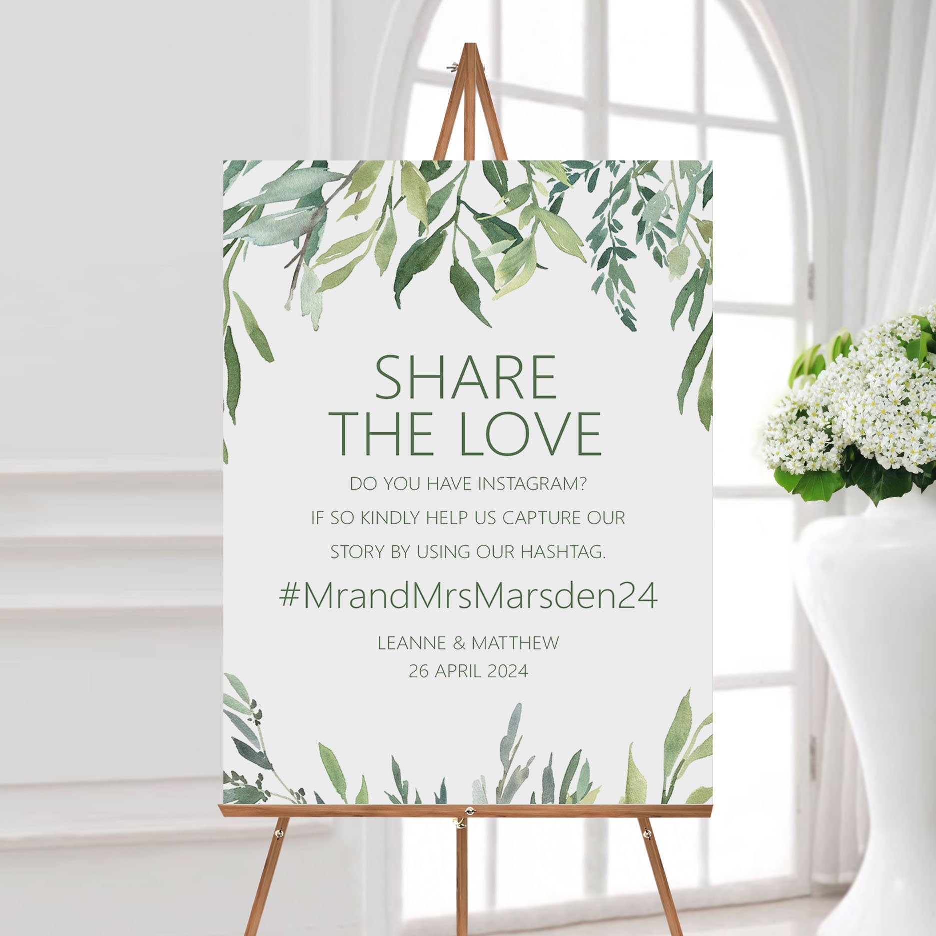 Hashtag Social Media Wedding Sign - Greenery