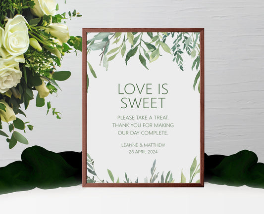Love Is Sweet Wedding Sign - Greenery