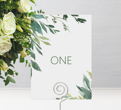 Table Number Cards - Numbers 1-15 & Top Table - Greenery