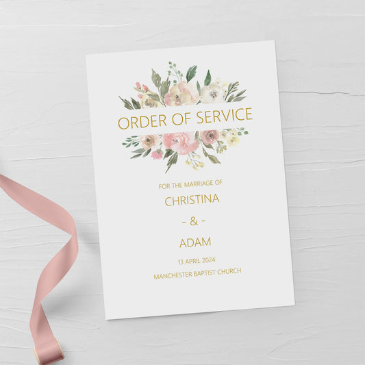 Printed Order Of Service - Blush Floral