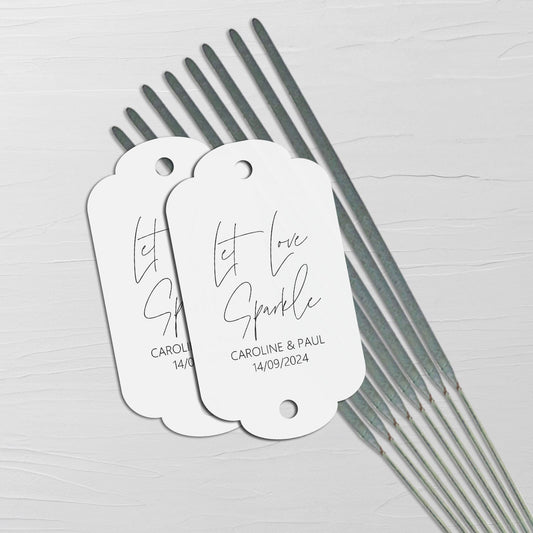 Sparkler Wedding Gift Tags Personalised Black & White, Sold In Packs Of 10