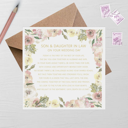 Son & Daughter In Law On Your Wedding Day Card - Blush Floral