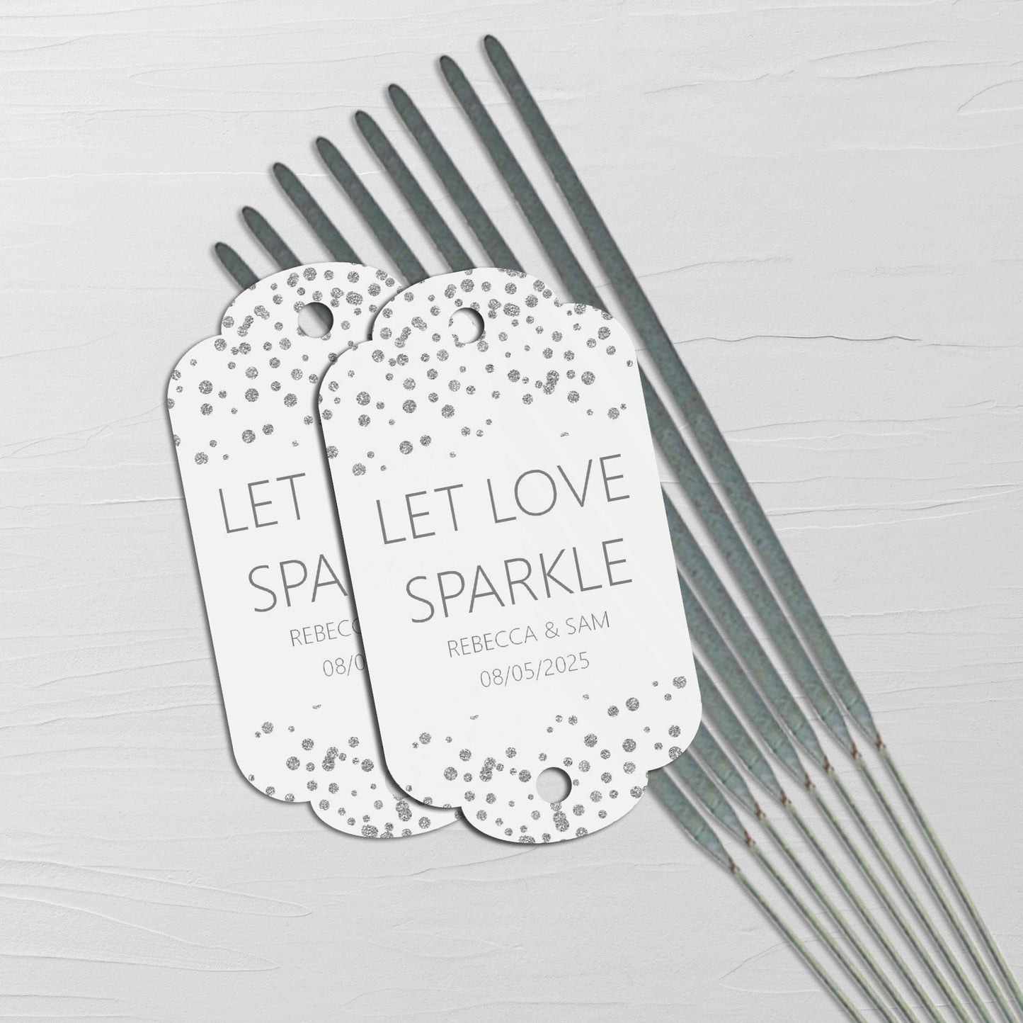 Sparkler Wedding Gift Tags, Silver Effect Personalised Pack Of 10