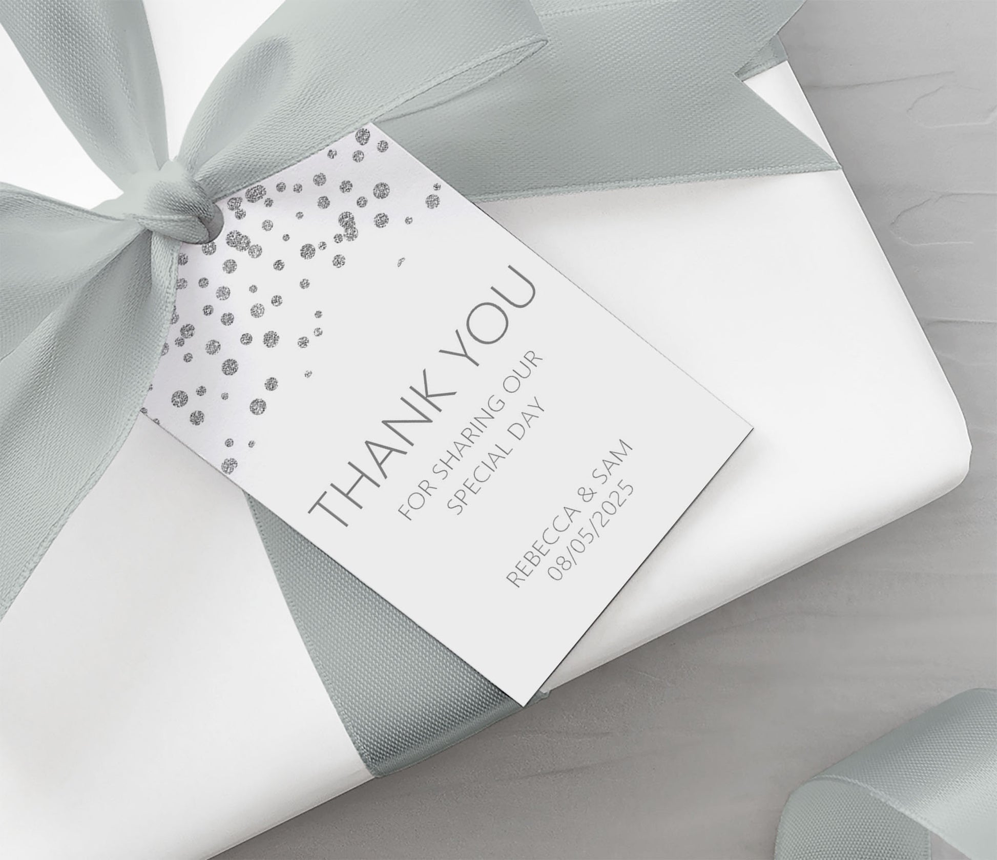 Thank You For Sharing Our Special Day Wedding Gift Tags, Silver Effect Personalised Pack Of 10