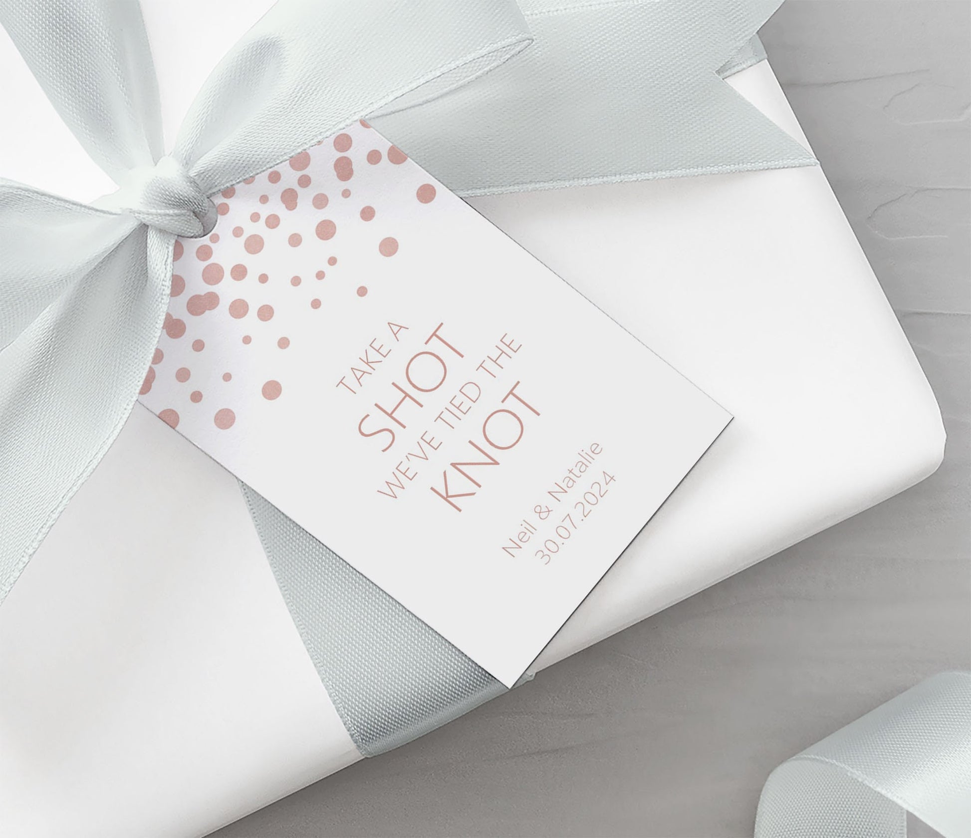 Take A Shot Wedding Gift Tag, Blush Confetti Personalised Pack Of 10