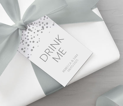 Drink Me Wedding Gift Tags, Silver Effect Personalised Pack Of 10