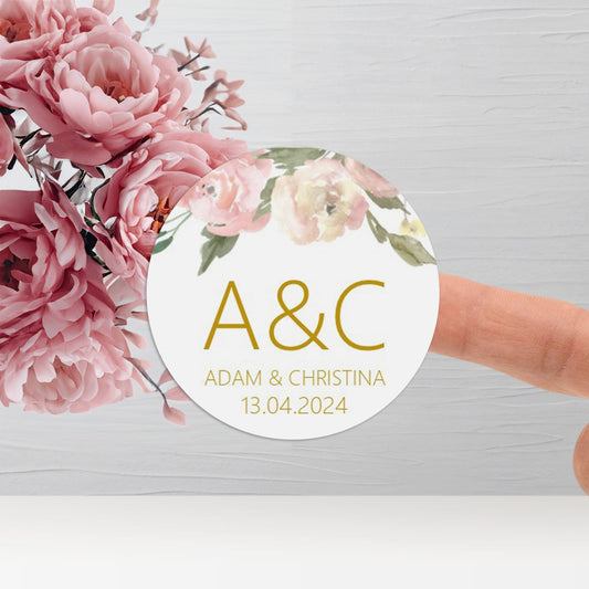 Monogram Initials Wedding Stickers - Blush Floral