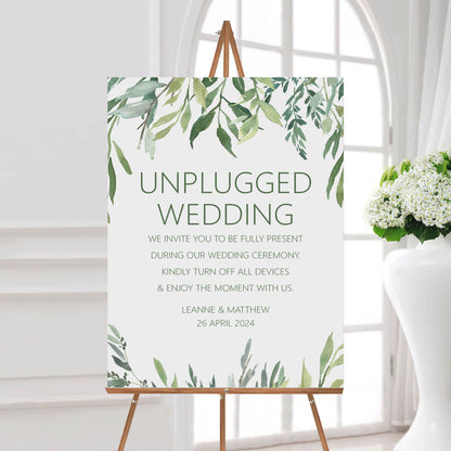 Unplugged Wedding Ceremony Wedding Sign - Greenery