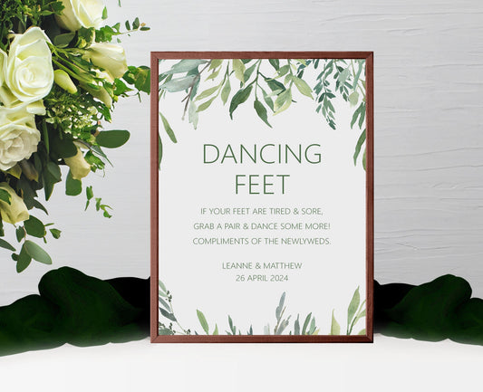 Dancing Feet Flip Flop Wedding Sign - Greenery