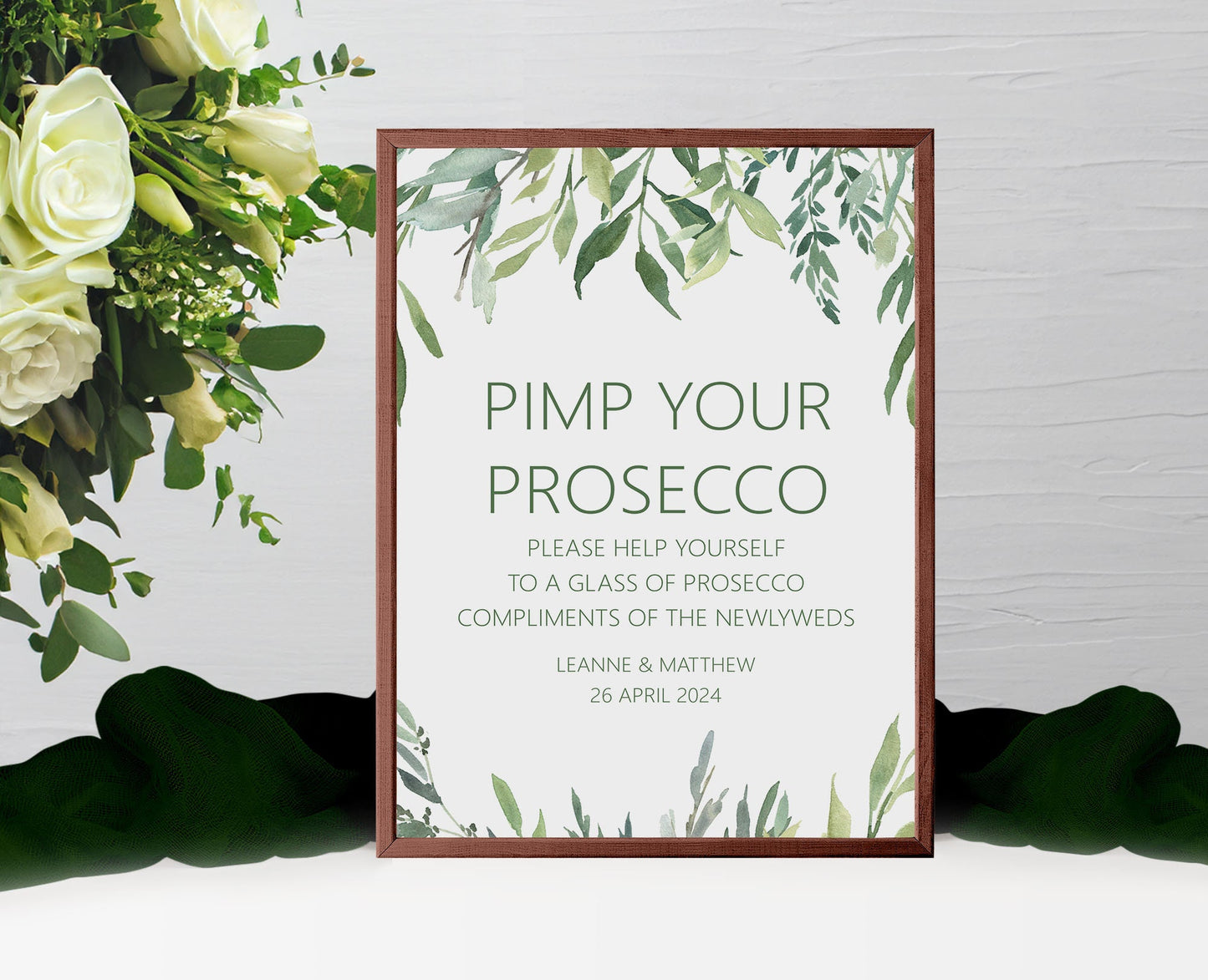 Pimp Your Prosecco Wedding Sign - Greenery