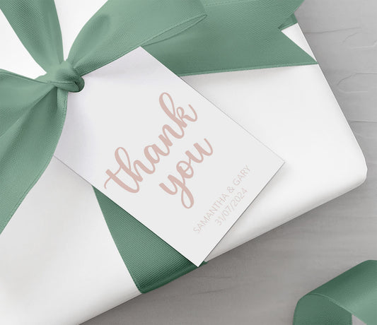 Thank You Wedding Gift Tags Personalised Rose Gold Effect, Sold In Packs Of 10