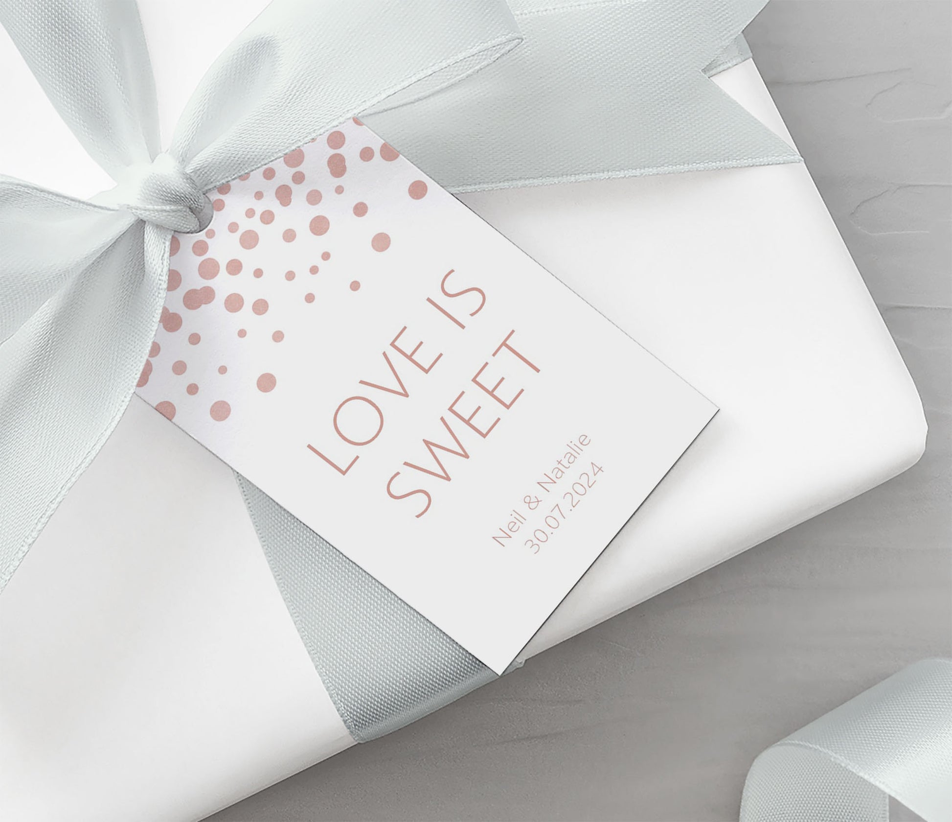 Love Is Sweet Wedding Gift Tag, Blush Confetti Personalised Pack Of 10