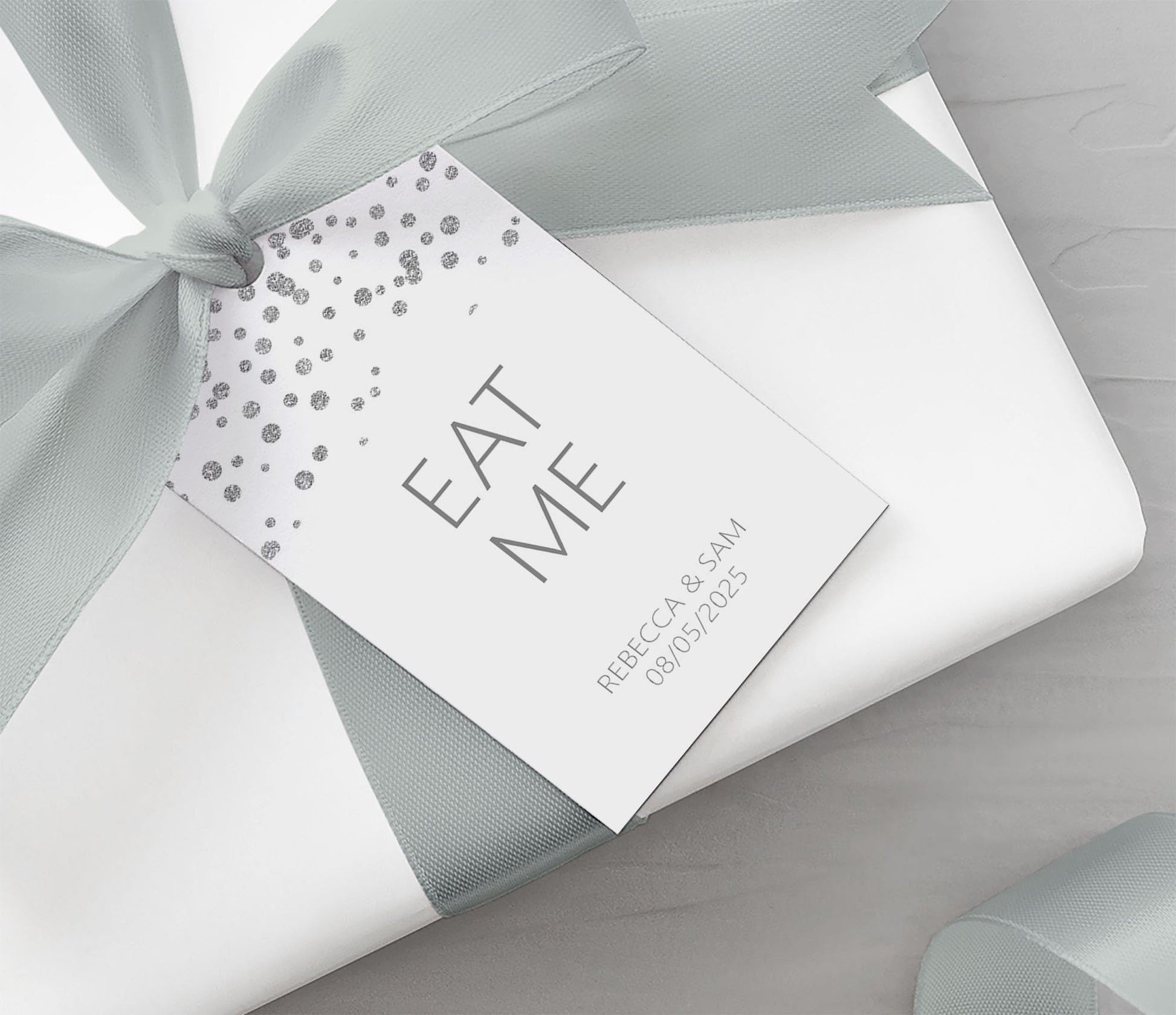 Eat Me Gift Tags, Silver Effect Personalised Pack Of 10