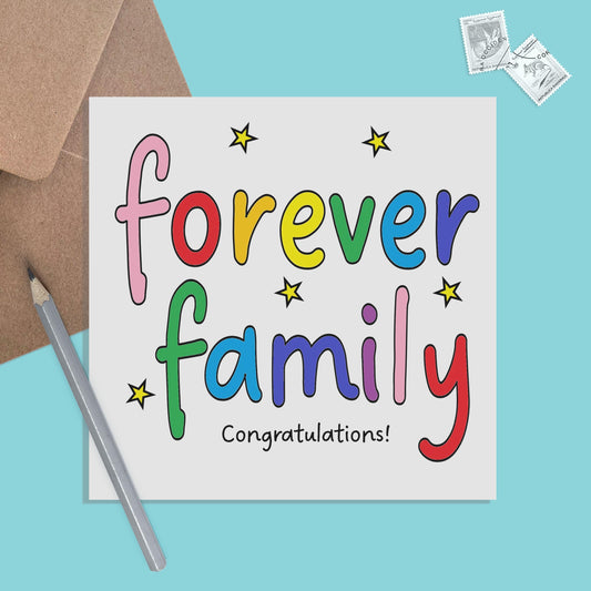 Forever Family Colourful Adoption Card For Newly Adopted Child Or Family. - PMPrinted