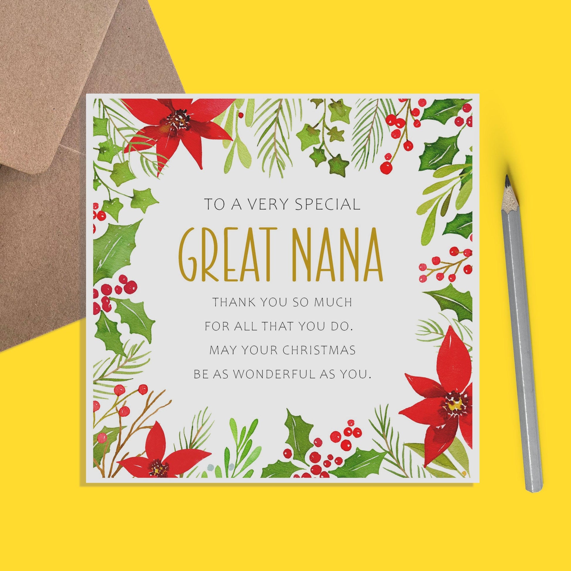 Great Nana Christmas Card, Traditional Poinsettia Design - PMPrinted