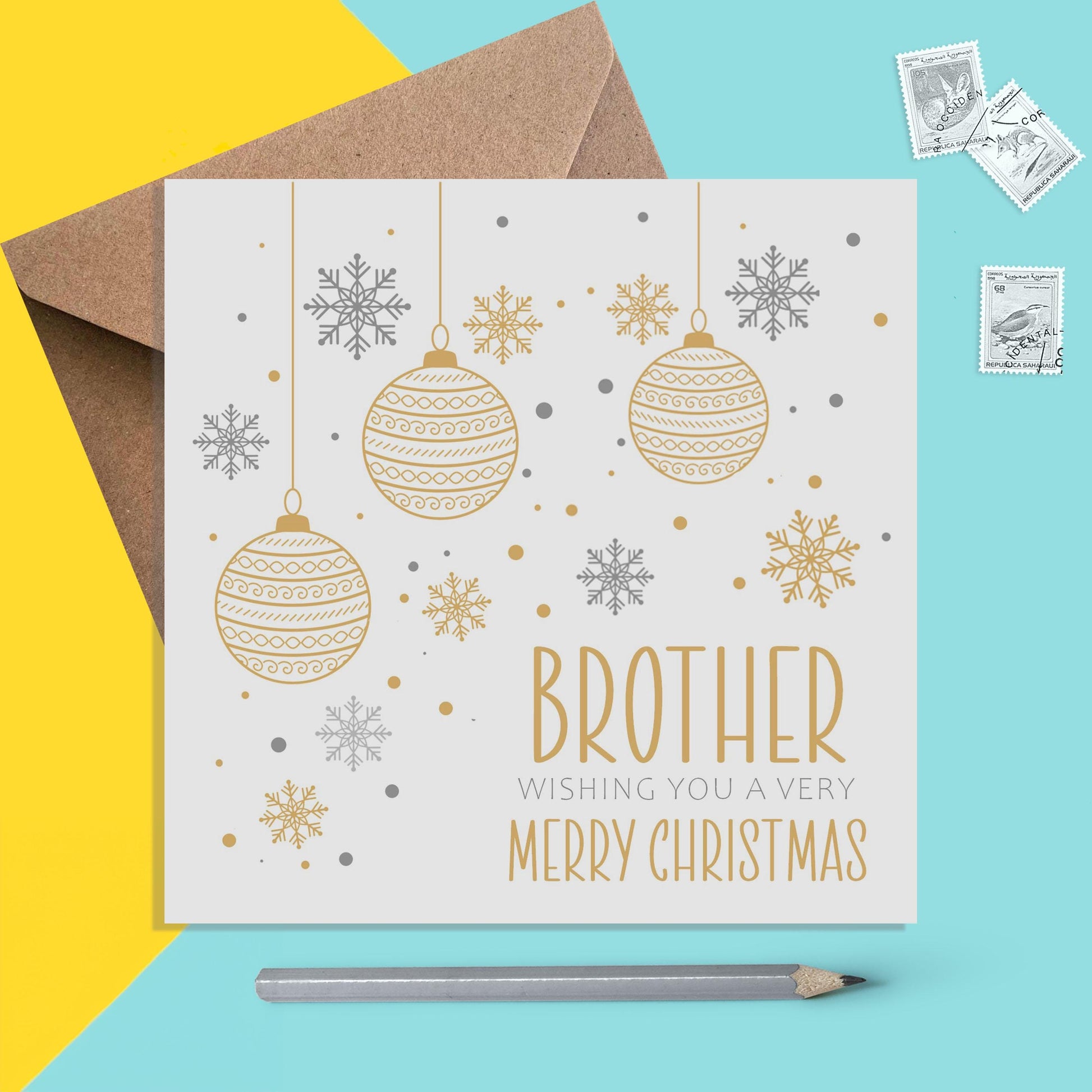 Brother Christmas Card, Gold Bauble Design - PMPrinted