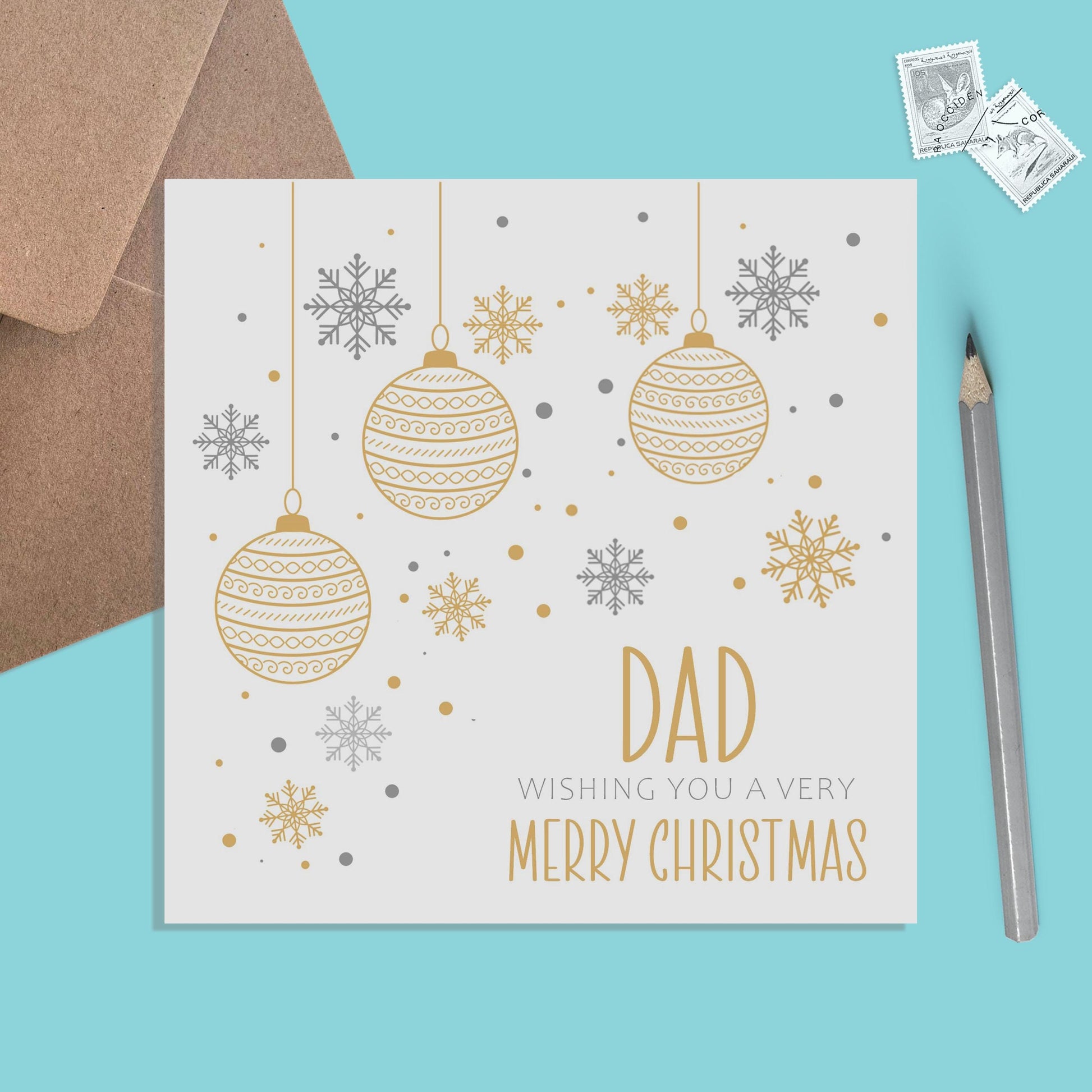 Dad Christmas Card, Gold Bauble Design - PMPrinted