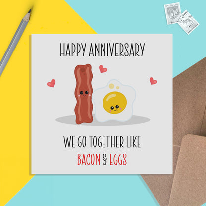 Anniversary Card, We Go Together Like Eggs & Bacon - Husband, Wife, Boyfriend, Girlfriend - PMPrinted