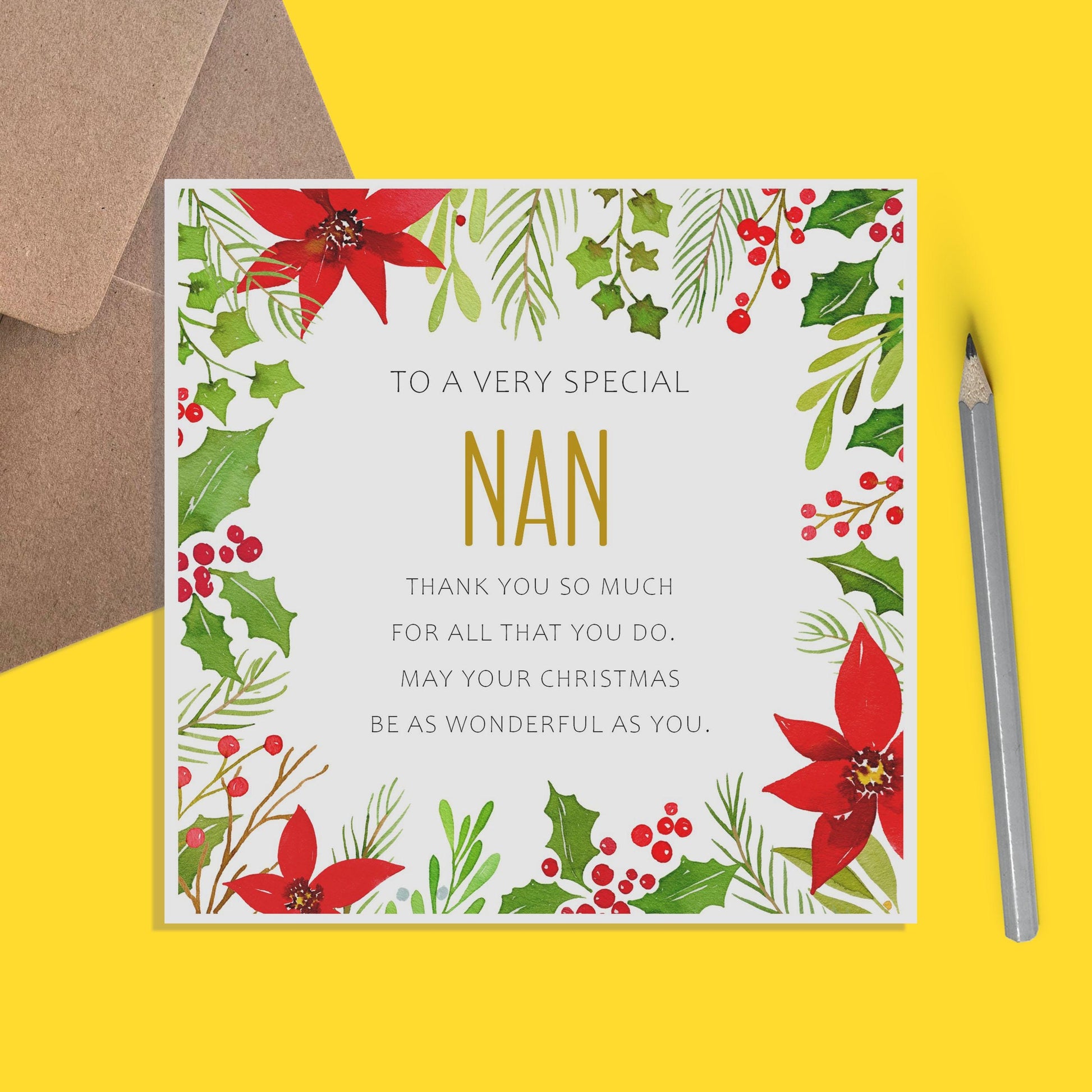 Nan Christmas Card, Traditional Poinsettia Design - PMPrinted