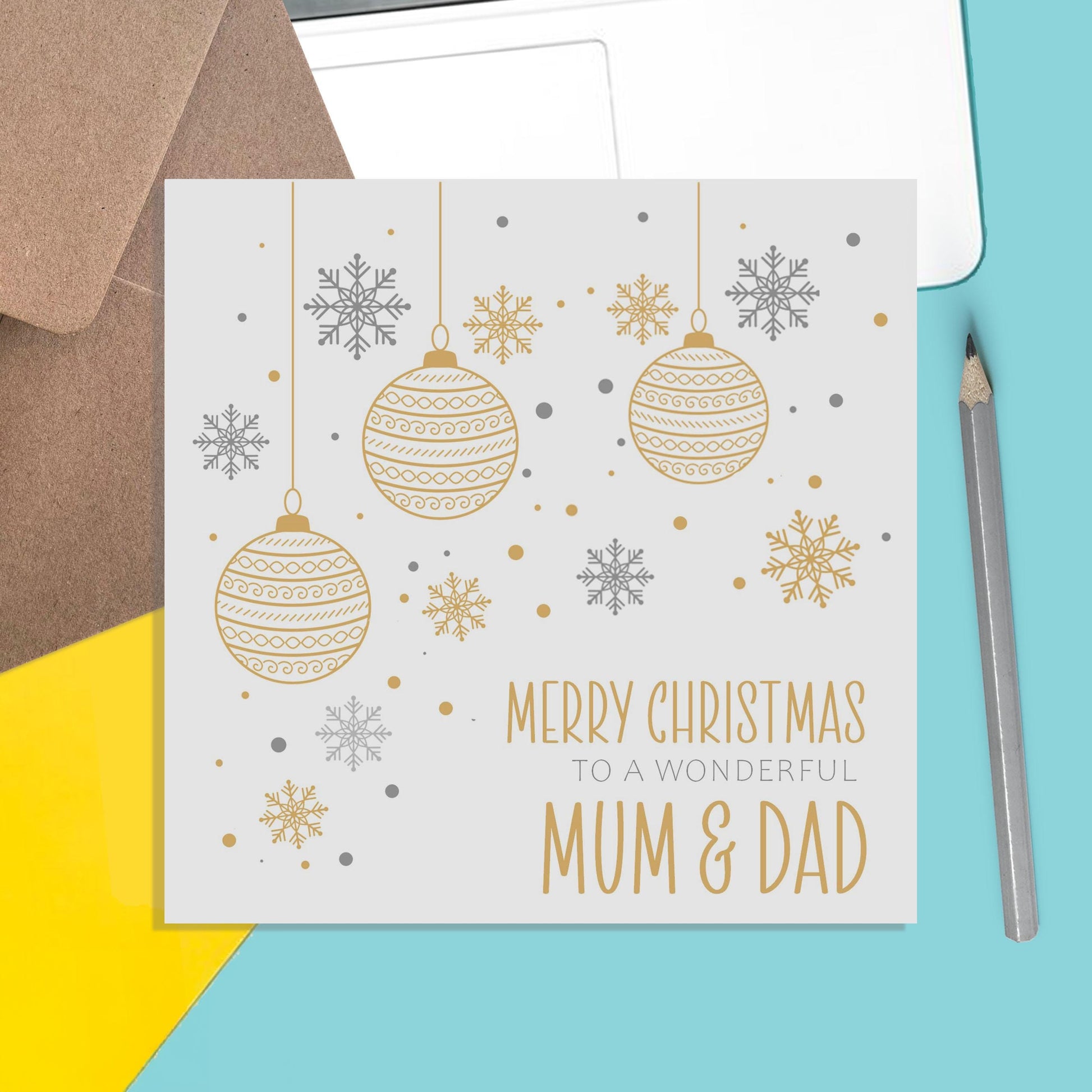 Mum And Dad Christmas Card, Gold Bauble Design - PMPrinted