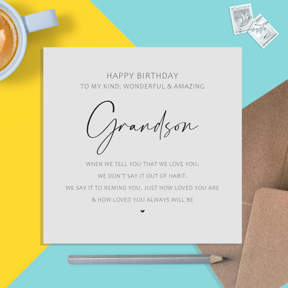 Grandson Birthday Card, We Love You Simple Birthday Card - PMPrinted