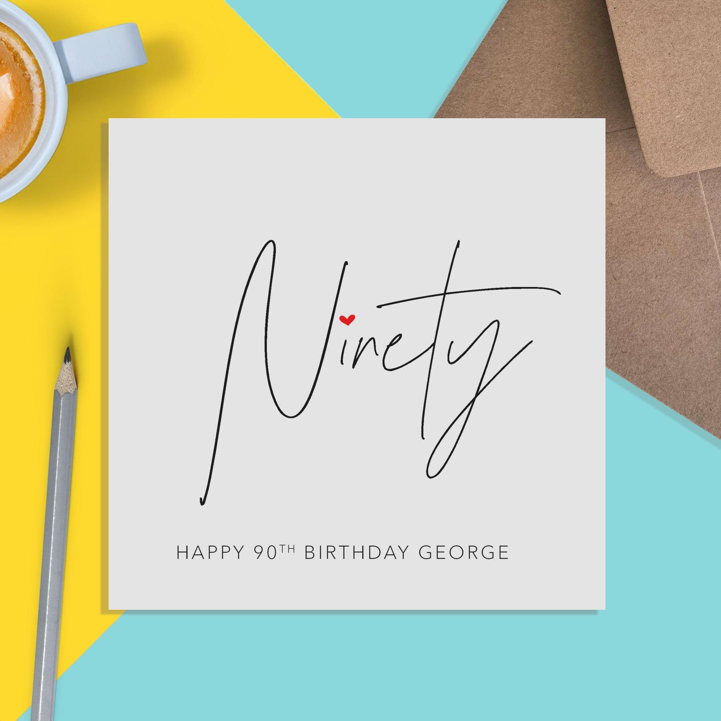 90th Birthday Card, Simple Ninety Card Design - PMPrinted